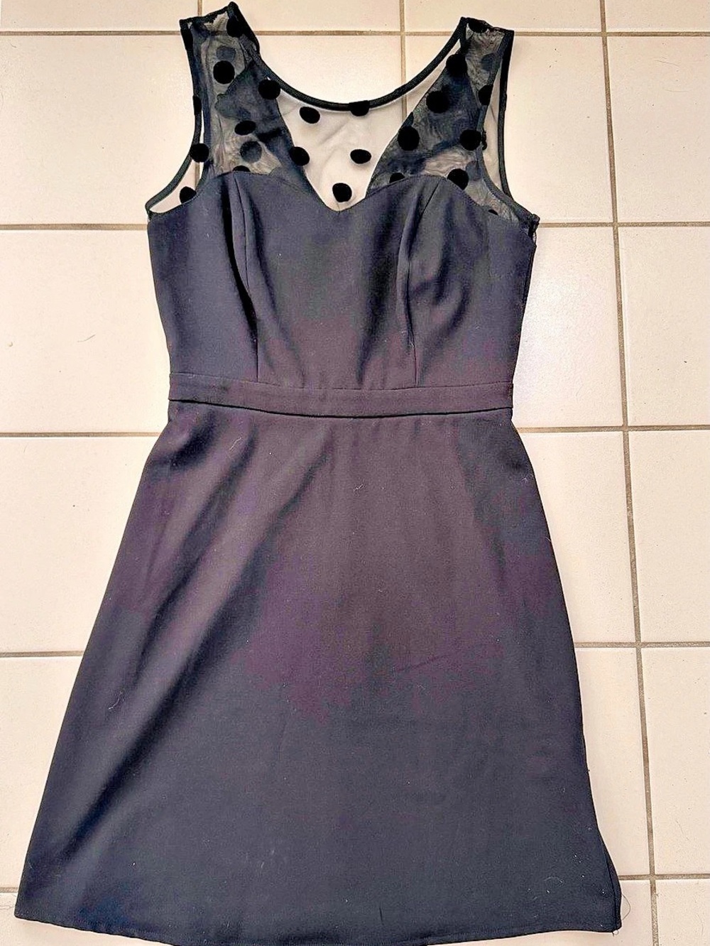 LC Lauren Conrad Black Mesh Polka Dot Sweetheart Skater Mini Dress Size 2